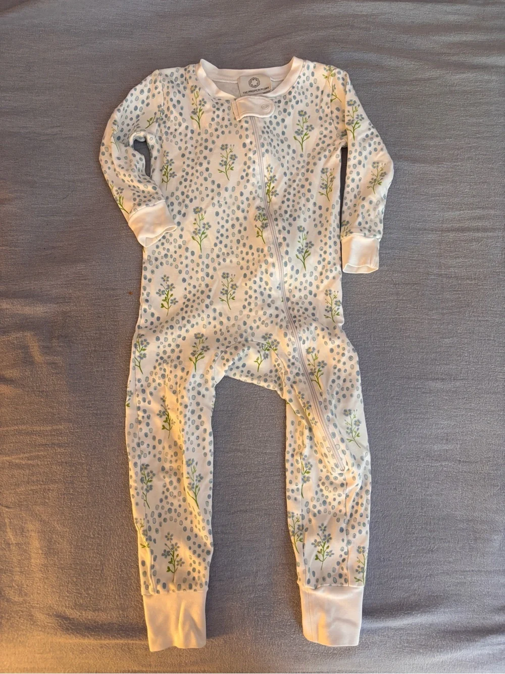 The Proper Peony pjs - White with blue and green floral print